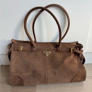 Prada Tan Suede Tote Bag